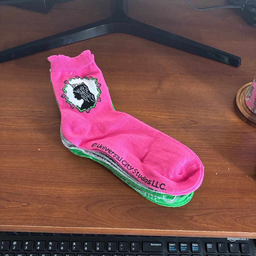 Wicked the Musical Pink, Green and Gray Graphic Socks set of 5 - Picture 5 of 5